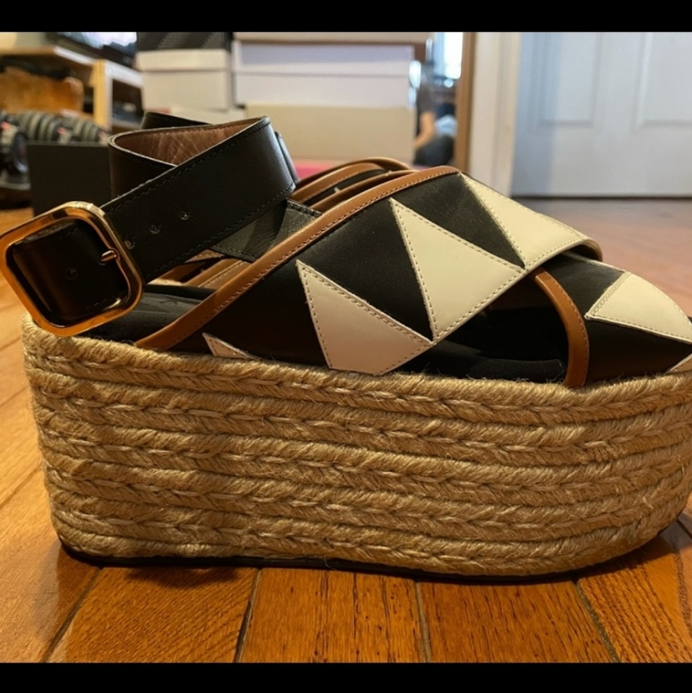 Marni Chevron Platform Espadrilles Ankle Strap Platform Sandals - Picture 5 of 5